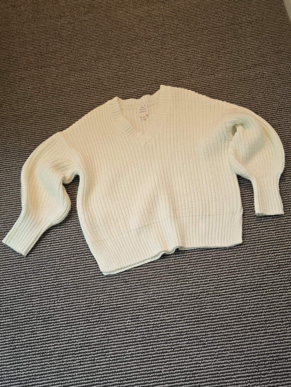 Cinq a Sept Cozy V-Neck Cream Women's Sweater